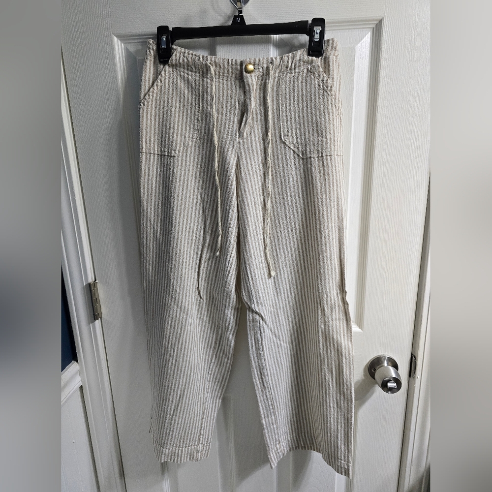 Bebe Tan and White Stripe Pants